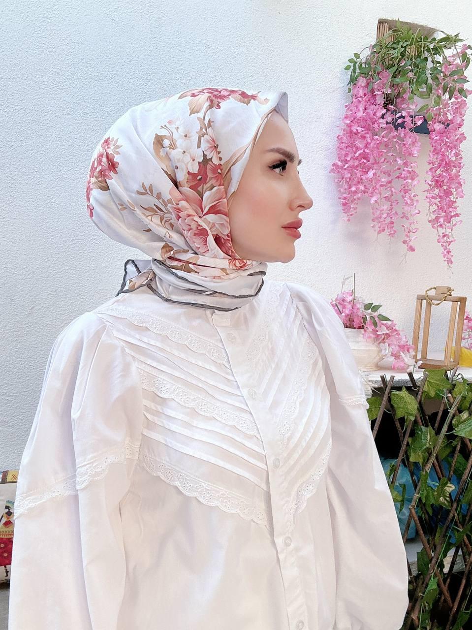 Vakko Çiçek Desen Eşarp - Gri - Görsel 2