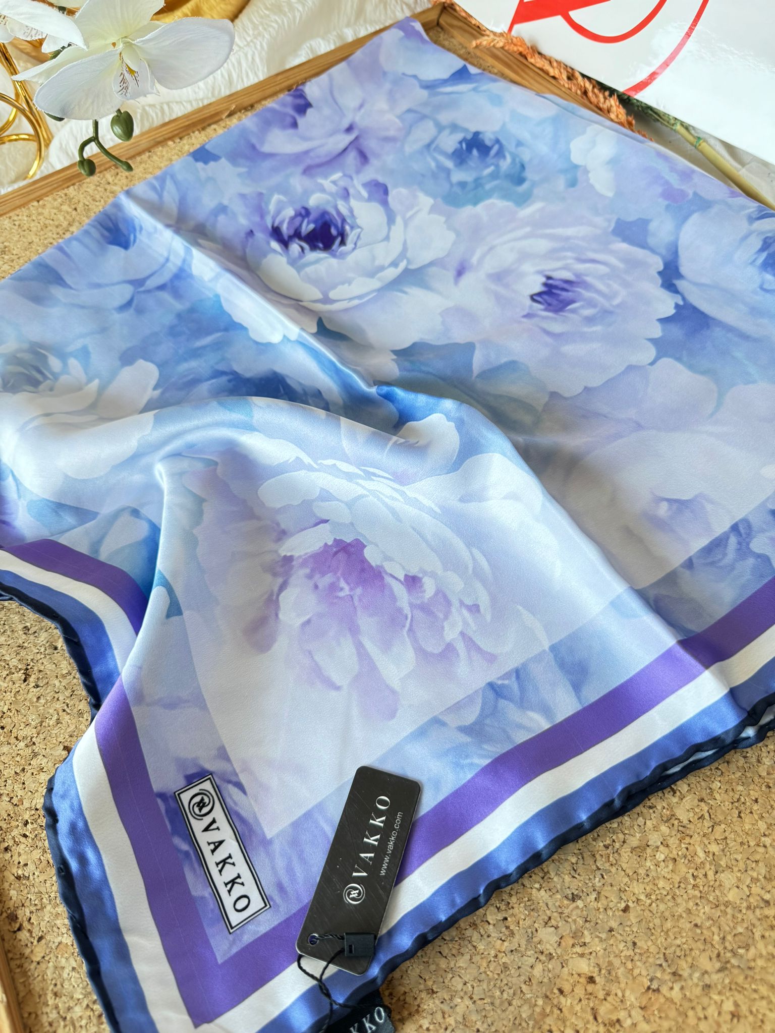 Vakko Papatya Desen Twill Eşarp - Eflatun