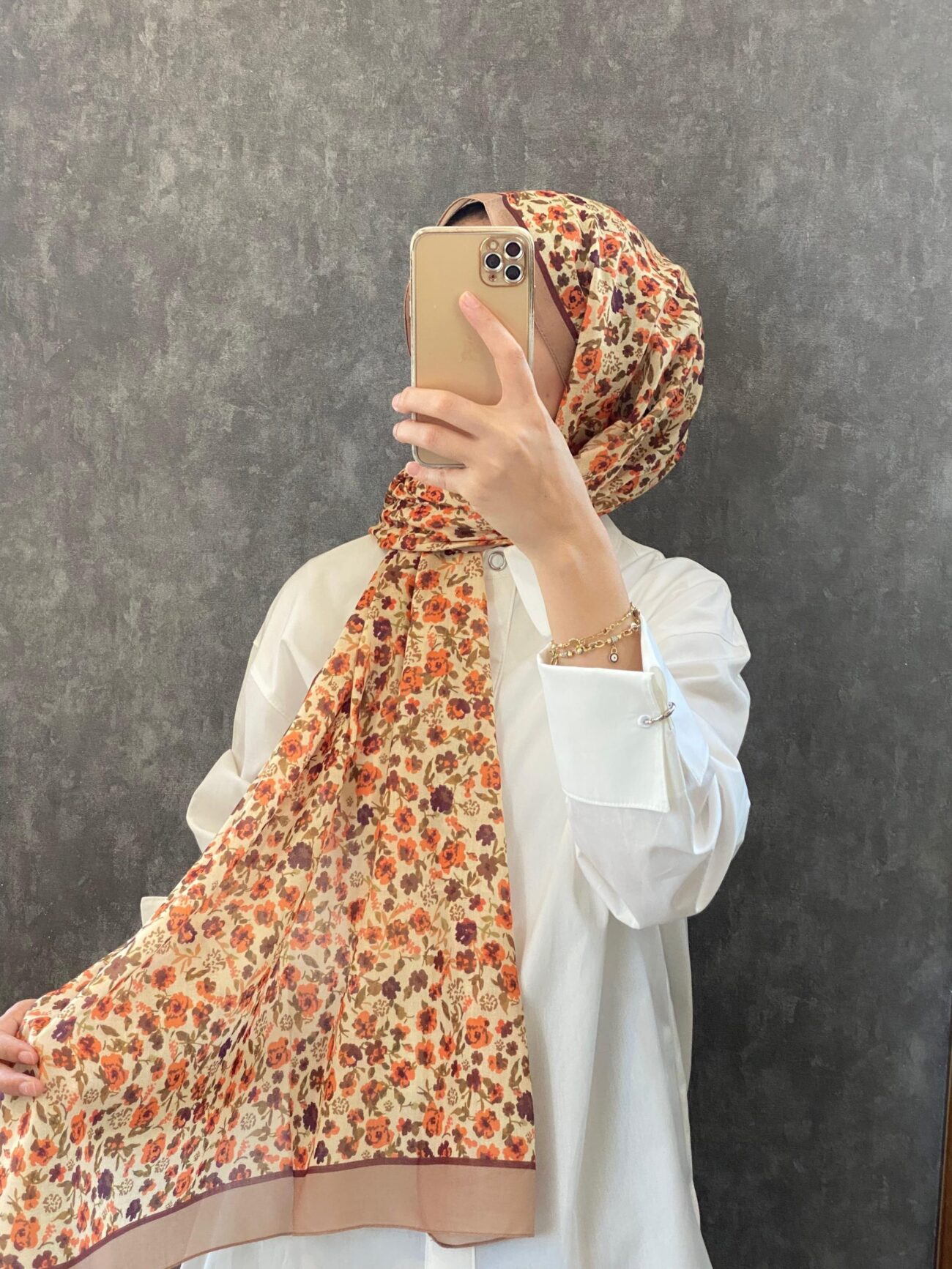 Çiçek Deen Pamuk Soft Şal 424434 - Camel