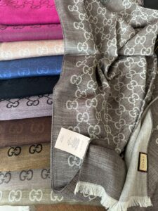 Gucci Yun İpek Çİft Taraflı Şal 87452 - Kahve/Ekru