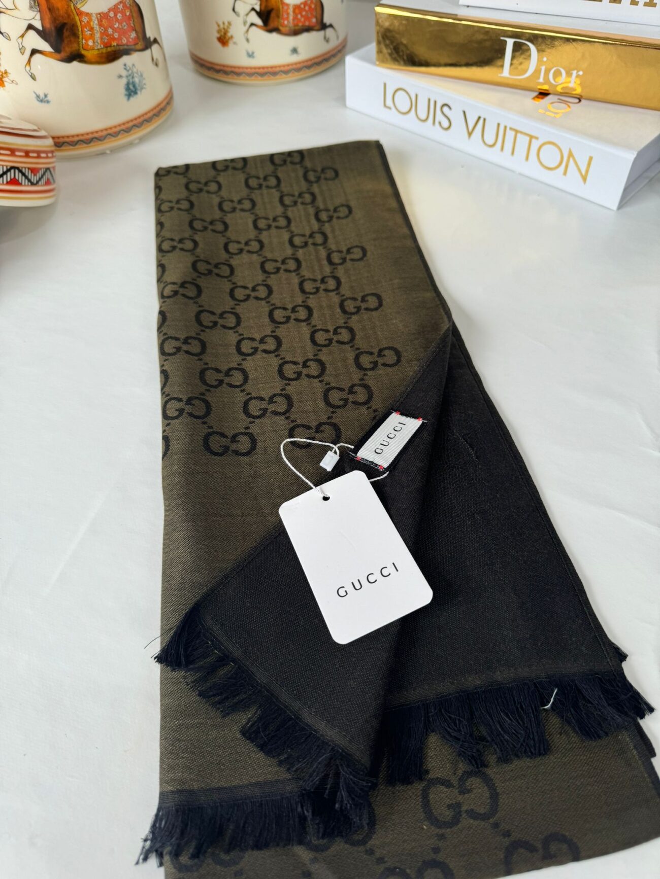 Gucci İthal Çift Taraflı Pamuk Yün İpek - Haki - Görsel 2