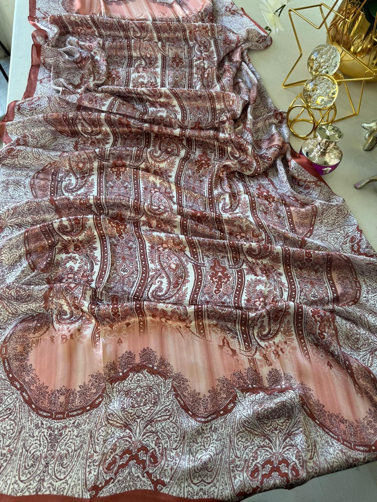 Etro Marka Yeni Sezon İthal Etnik Desen Vual İpek Şal - Kırmızı