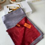 İthal Hermes Çift Taraflı İpek Şal - Gri/Bordo