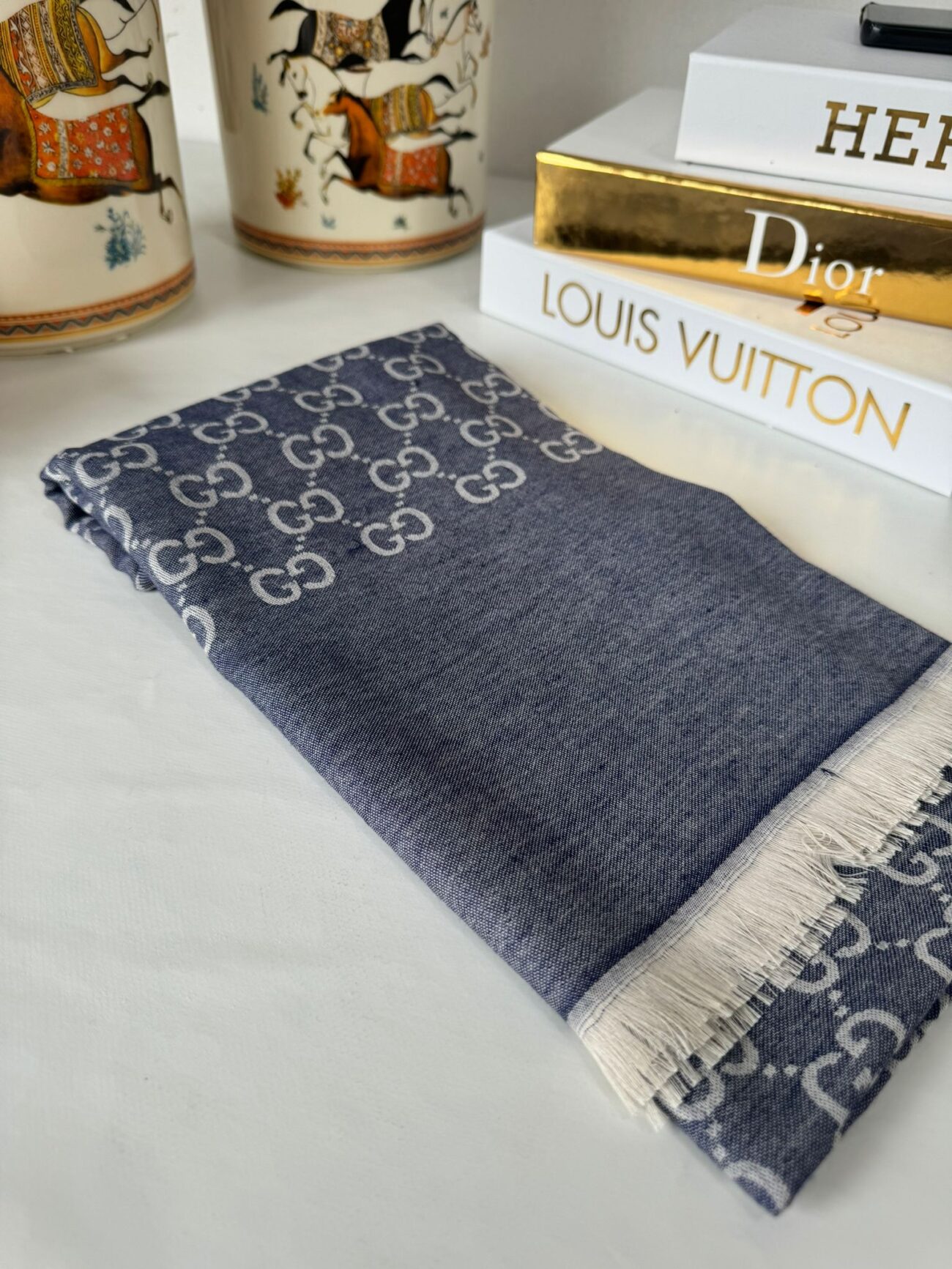 Gucci İthal Çift Taraflı Pamuk Yün İpek - Lacivert