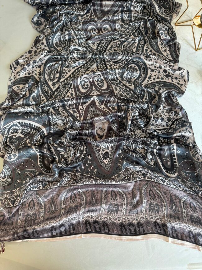 Etro Marka İthal Etnik Desen Vual İpek Şal - Vizon