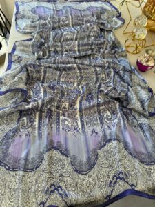 Etro Marka Yeni Sezon İthal Etnik Desen Vual İpek Şal - Saks