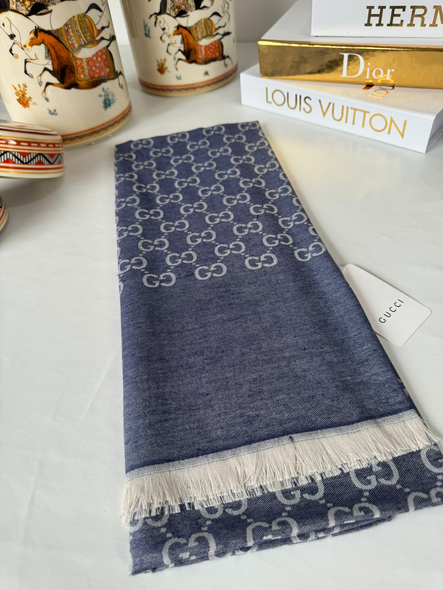 Gucci İthal Çift Taraflı Pamuk Yün İpek - Lacivert - Görsel 3