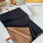 İthal Hermes Çift Taraflı İpek Şal - Siyah/Camel