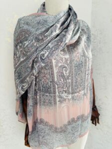 Etro Marka Yeni Sezon İthal Etnik Desen Vual İpek Şal - Pudra