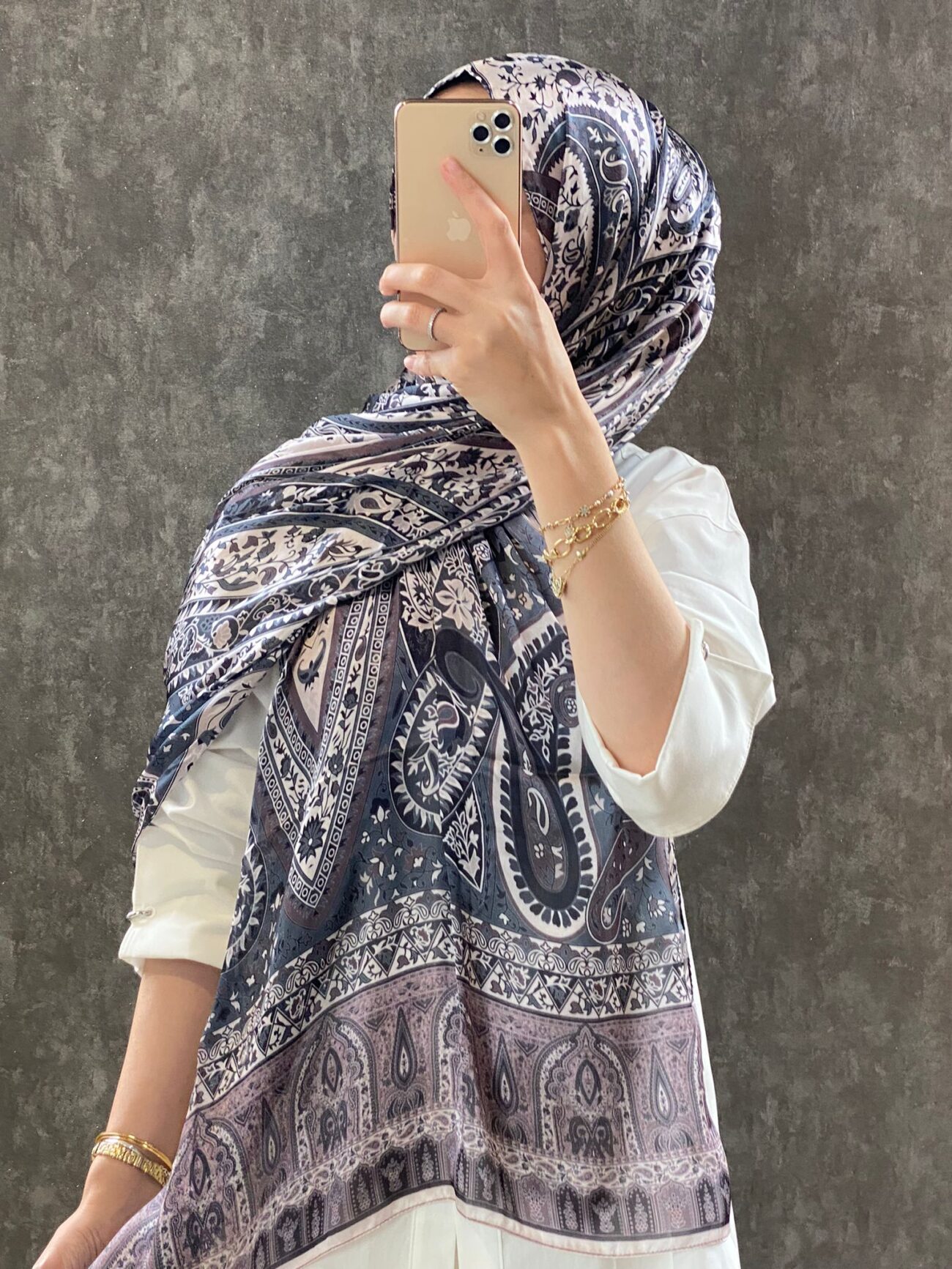 Etro Desen Hint Vual İpek Şal - Füme