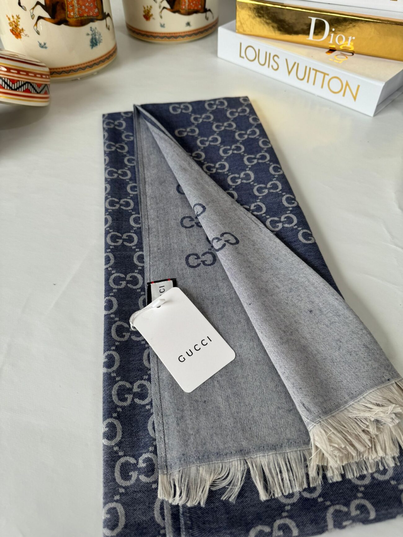 Gucci İthal Çift Taraflı Pamuk Yün İpek - Lacivert - Görsel 2