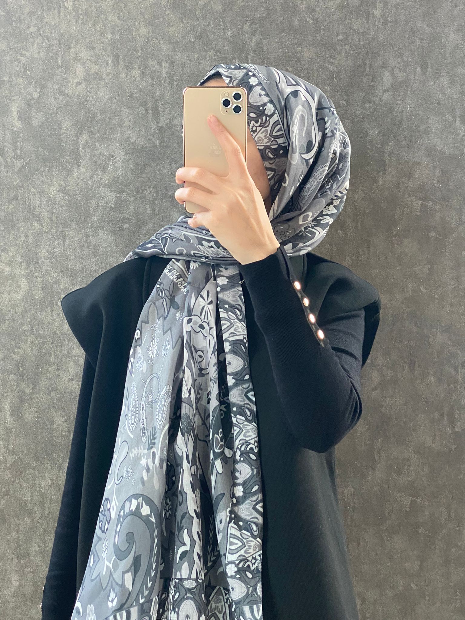 Etro Etnik Desen Pamuk Soft Şal 38630 - Antrasit - Görsel 2