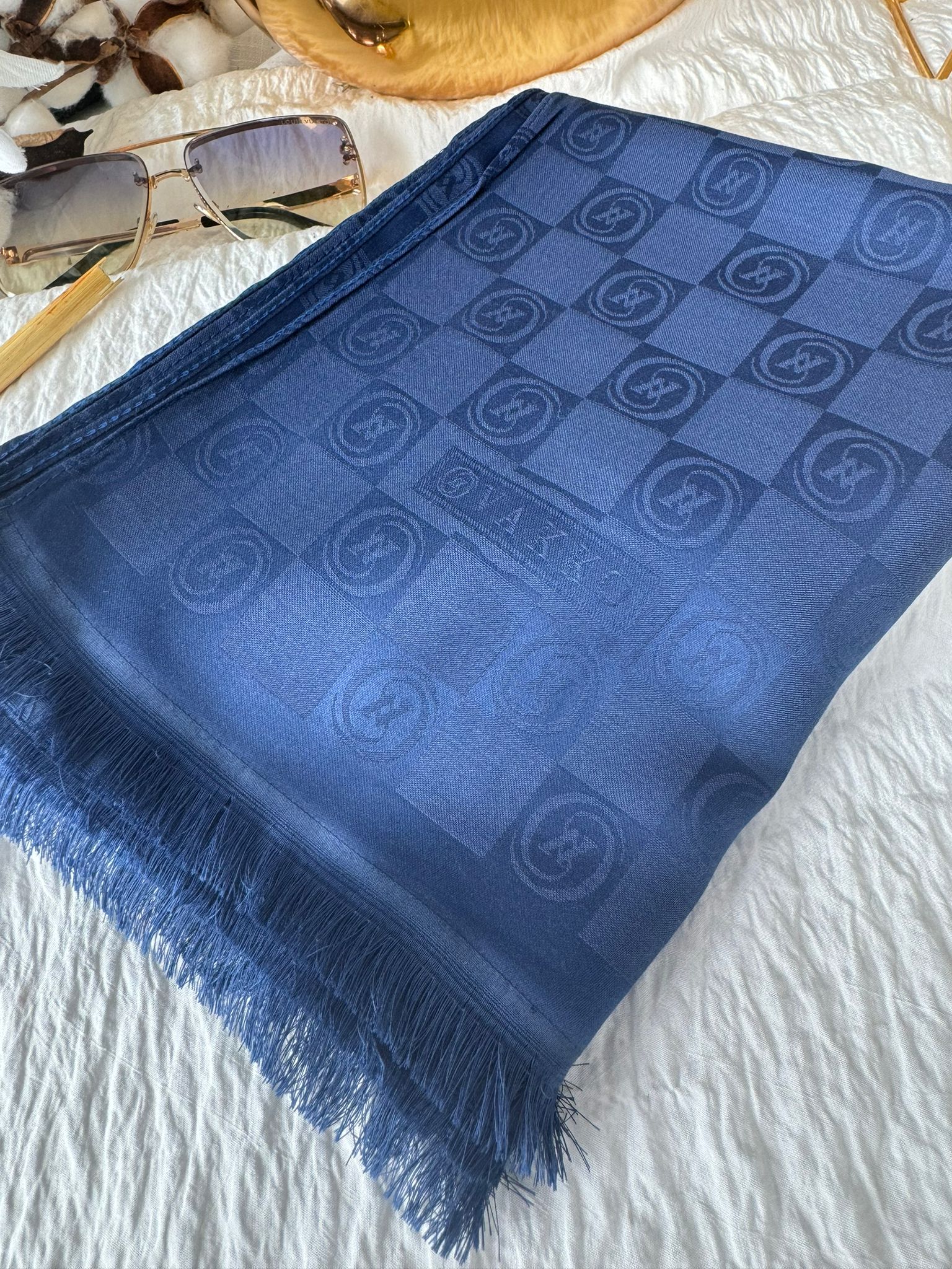 Vakko Çift Taraflı İtalyan Pamuk İpek Şal 96512 – Mavi - Görsel 2