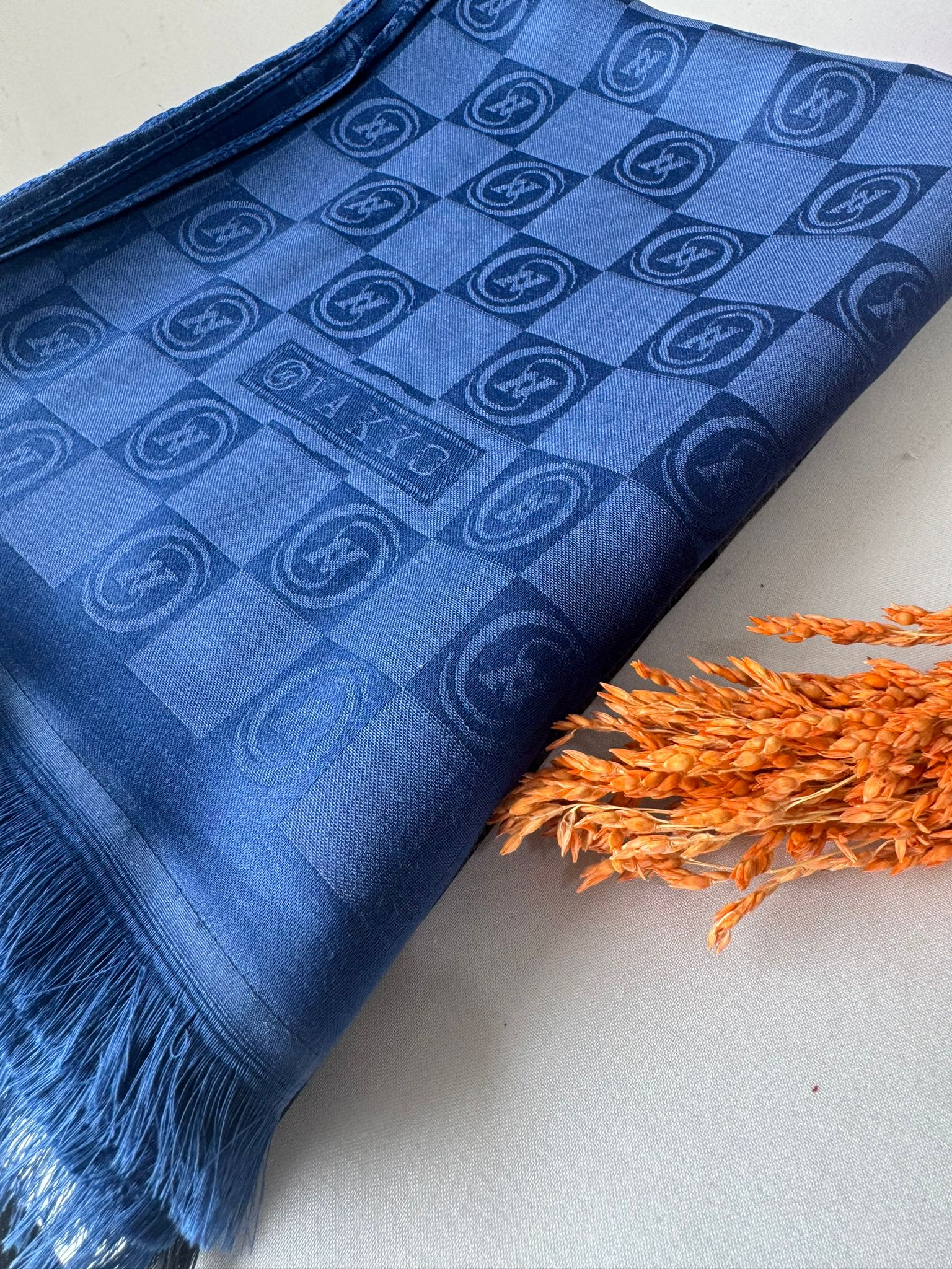 Vakko Çift Taraflı İtalyan Pamuk İpek Şal 96512 – Mavi