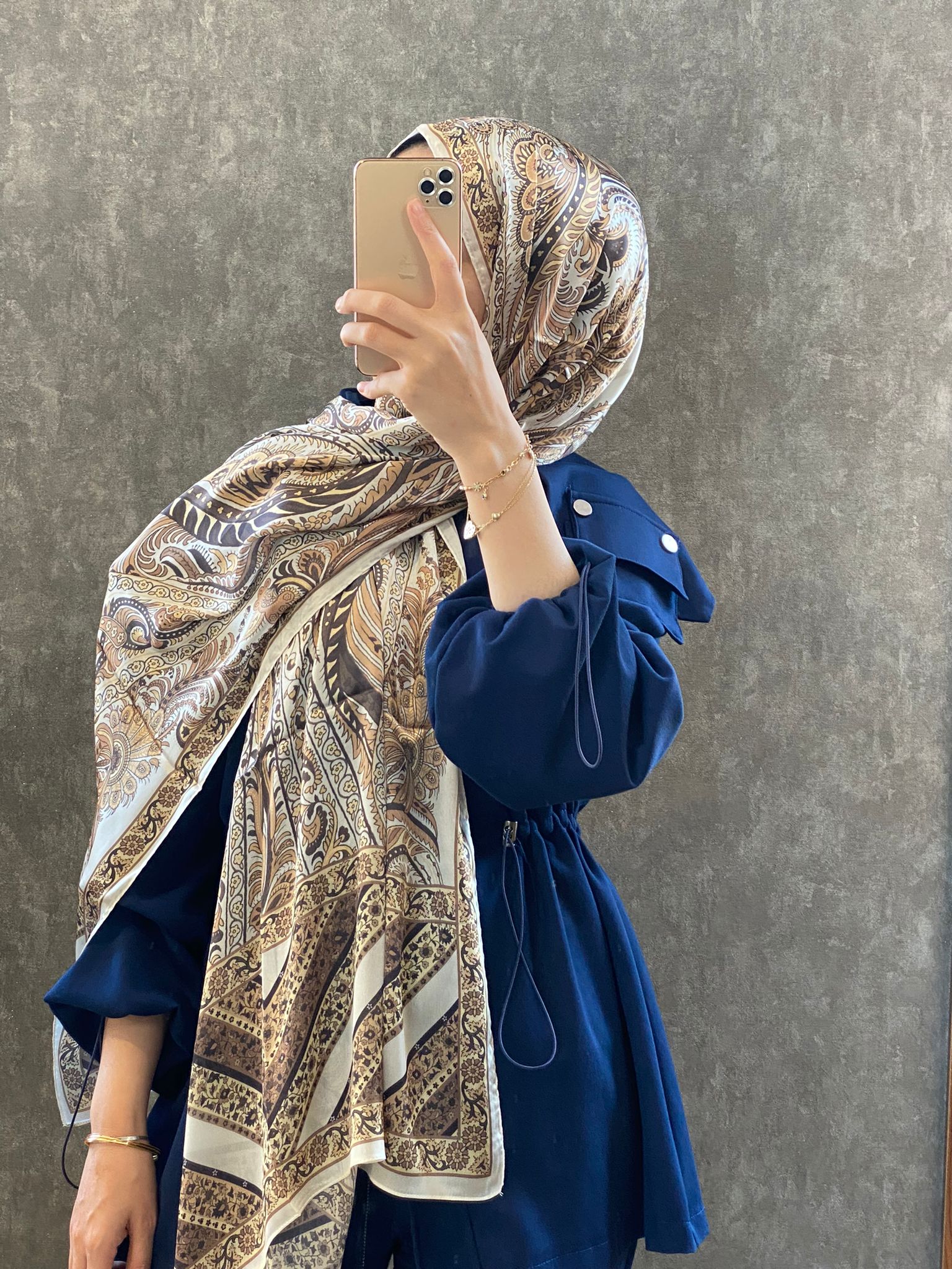 İTHAL ETRO DESEN NEW VUAL İPEK ŞAL 44344 - Vizon - Görsel 2