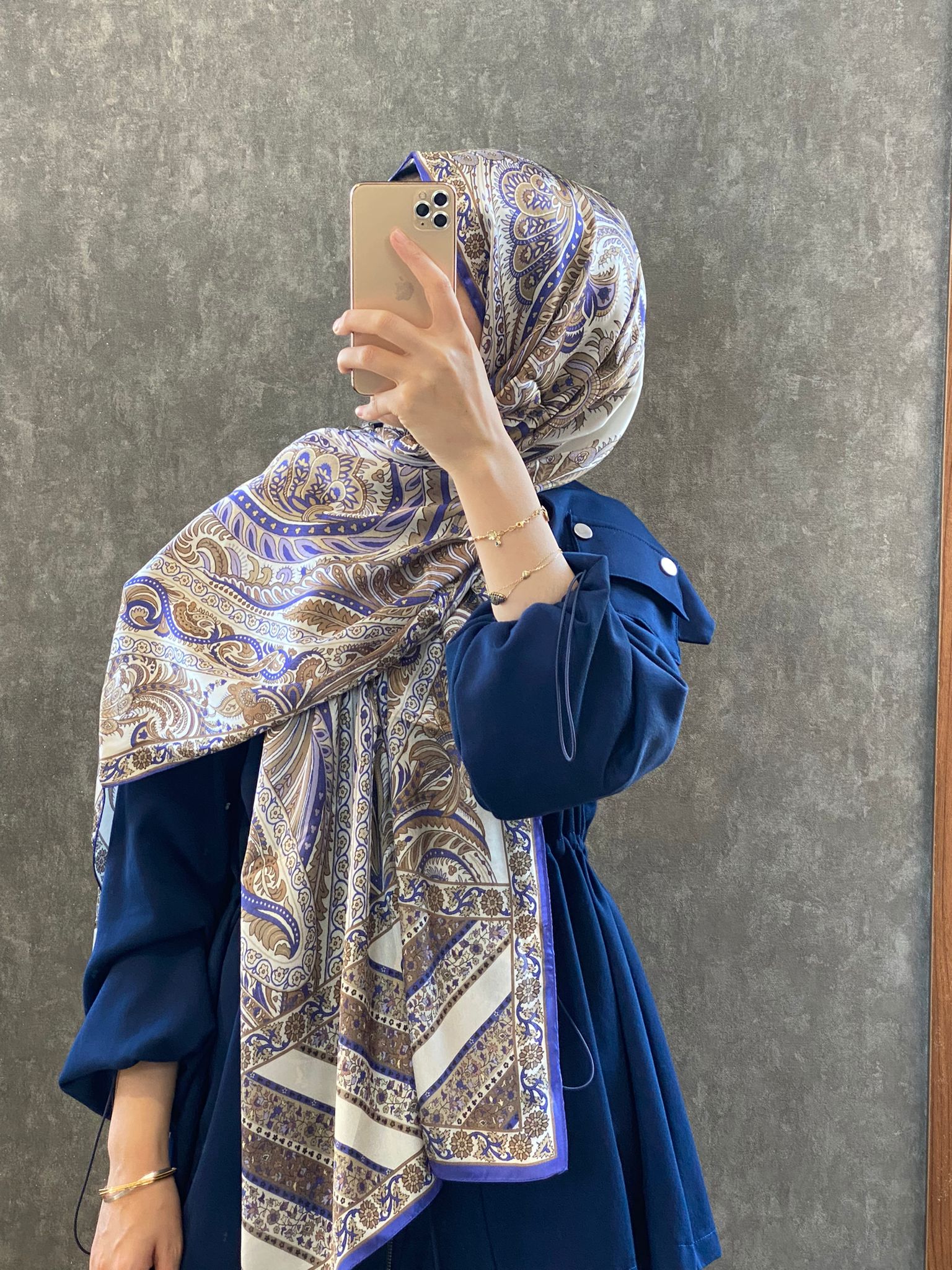 İTHAL ETRO DESEN NEW VUAL İPEK ŞAL 44344 - saks - Görsel 2