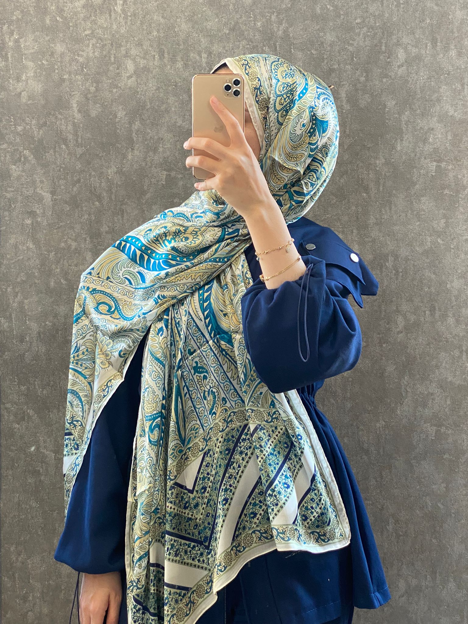 İTHAL ETRO DESEN NEW VUAL İPEK ŞAL 44344 - Turkuaz - Görsel 2