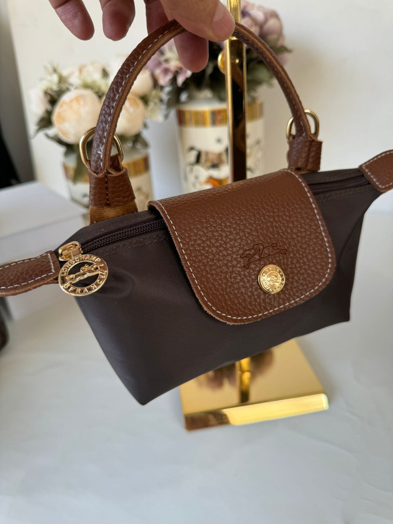 Longchamp Mini Çanta 69441 - Kahve - Organik Scarf