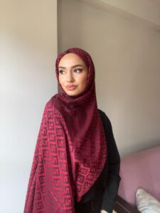 Fendi Desenli İpek Kaşmir Çift Taraflı Şal 78001 - Bordo