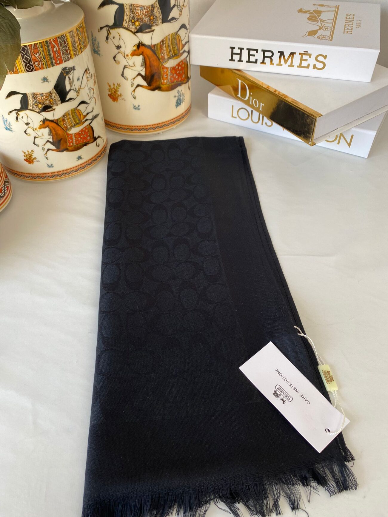 İthal Coach Çift Taraflı Pamuk Yün Şal 544381 - Siyah - Görsel 2