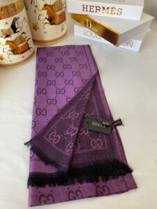 İthal Gucci Çift Taraflı Pamuk Yün İpek Şal 544330 - Mürdüm