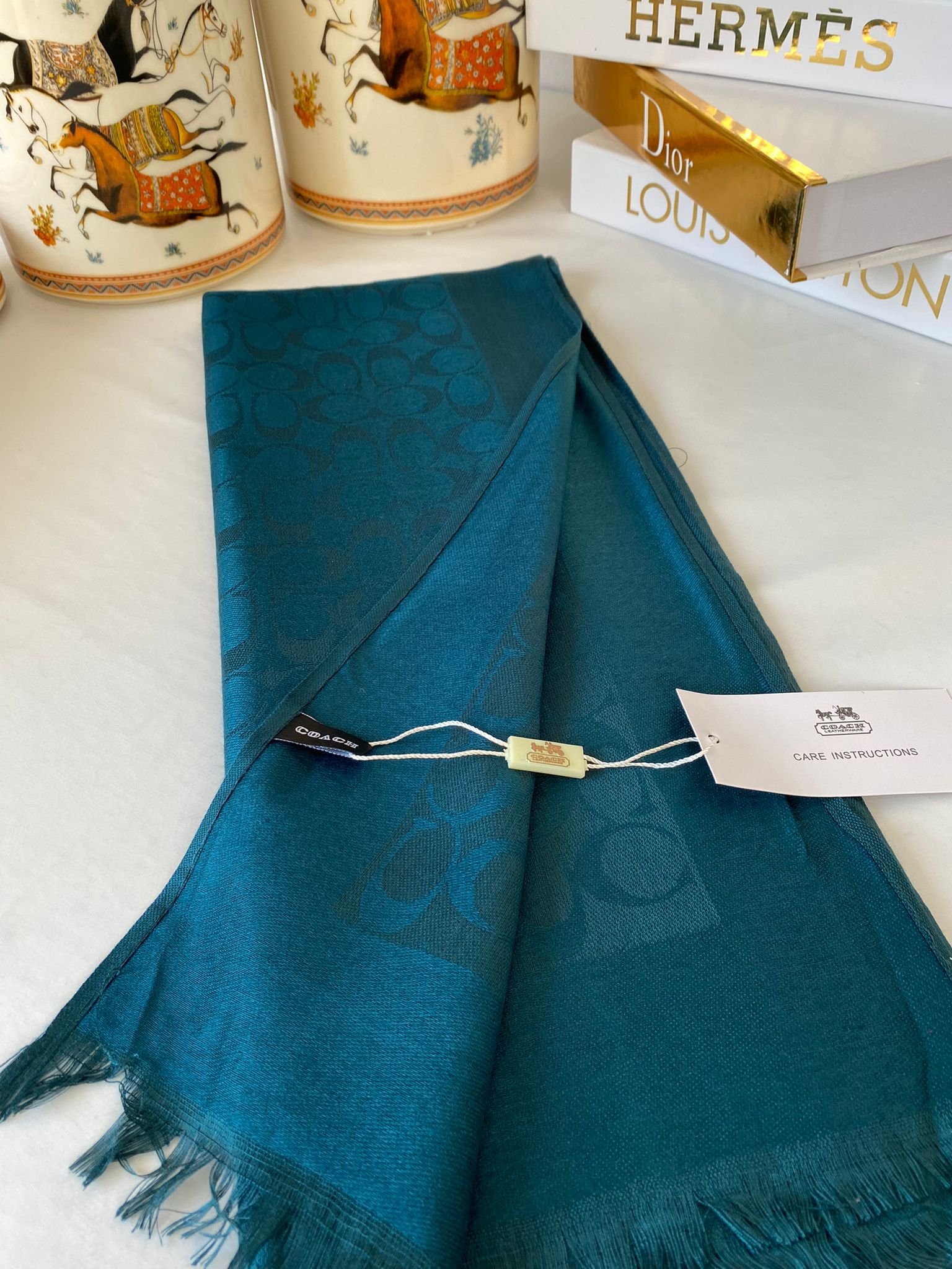 İthal Coach Çift Taraflı Pamuk Yün Şal 544381 - Petrol