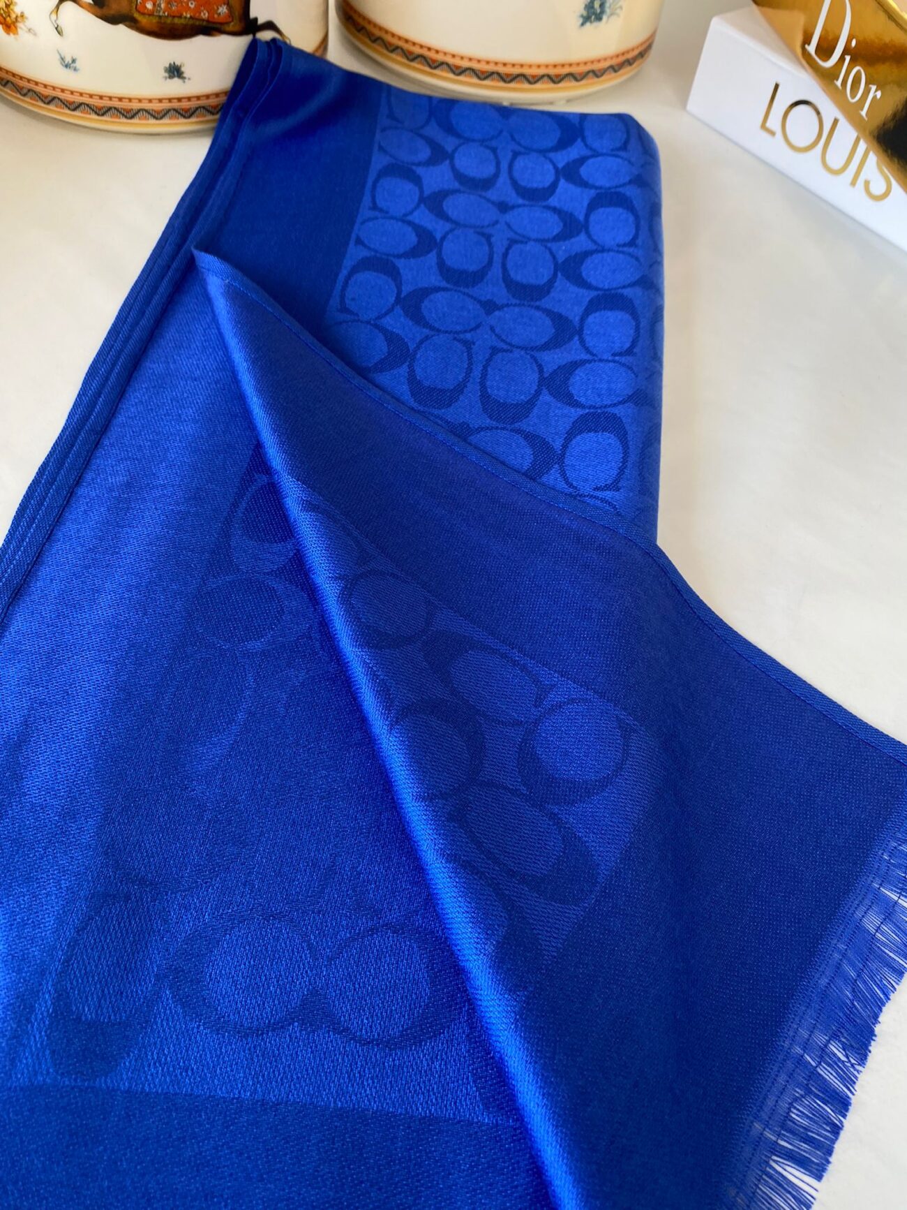 İthal Coach Çift Taraflı Pamuk Yün Şal 544381 - Saks