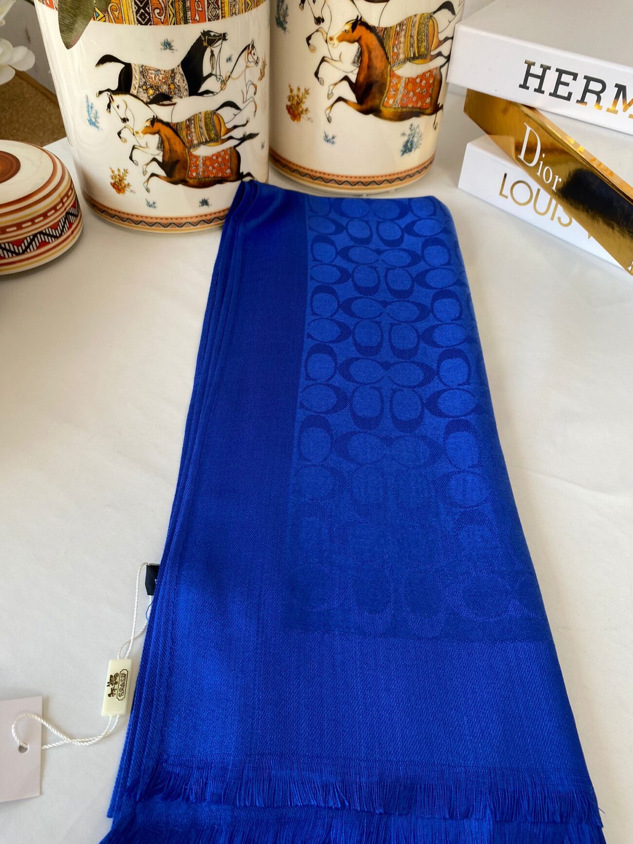 İthal Coach Çift Taraflı Pamuk Yün Şal 544381 - Saks - Görsel 2