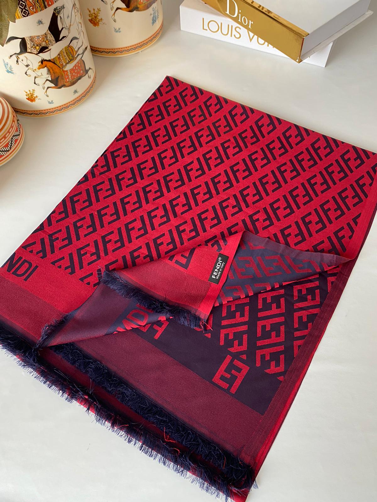 Fendi Desenli İpek Kaşmir Çift Taraflı Şal 78001 - Bordo - Görsel 4