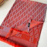 Fendi Desenli İpek Kaşmir Çift Taraflı Şal 78001 - Şeftali