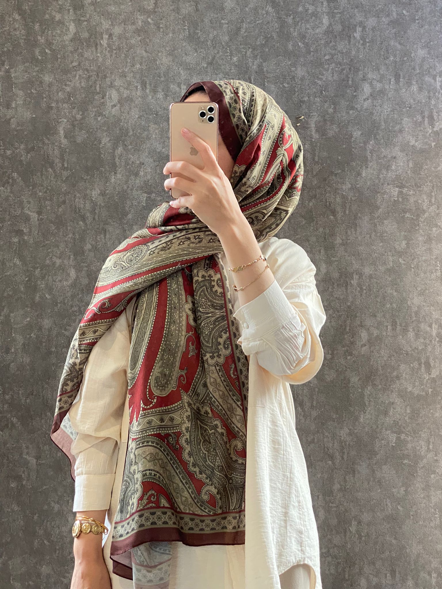 Etro Pamuk İpek Şal -987654 BORDO/VİZON - Görsel 2