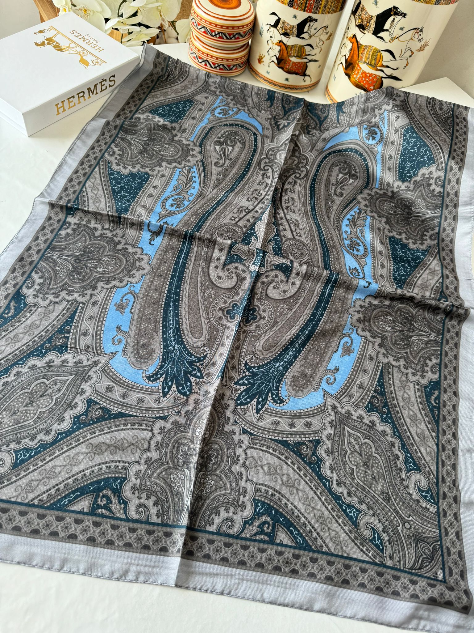 Etro Pamuk İpek Şal -987654 VİZON/MAVİ - Görsel 3