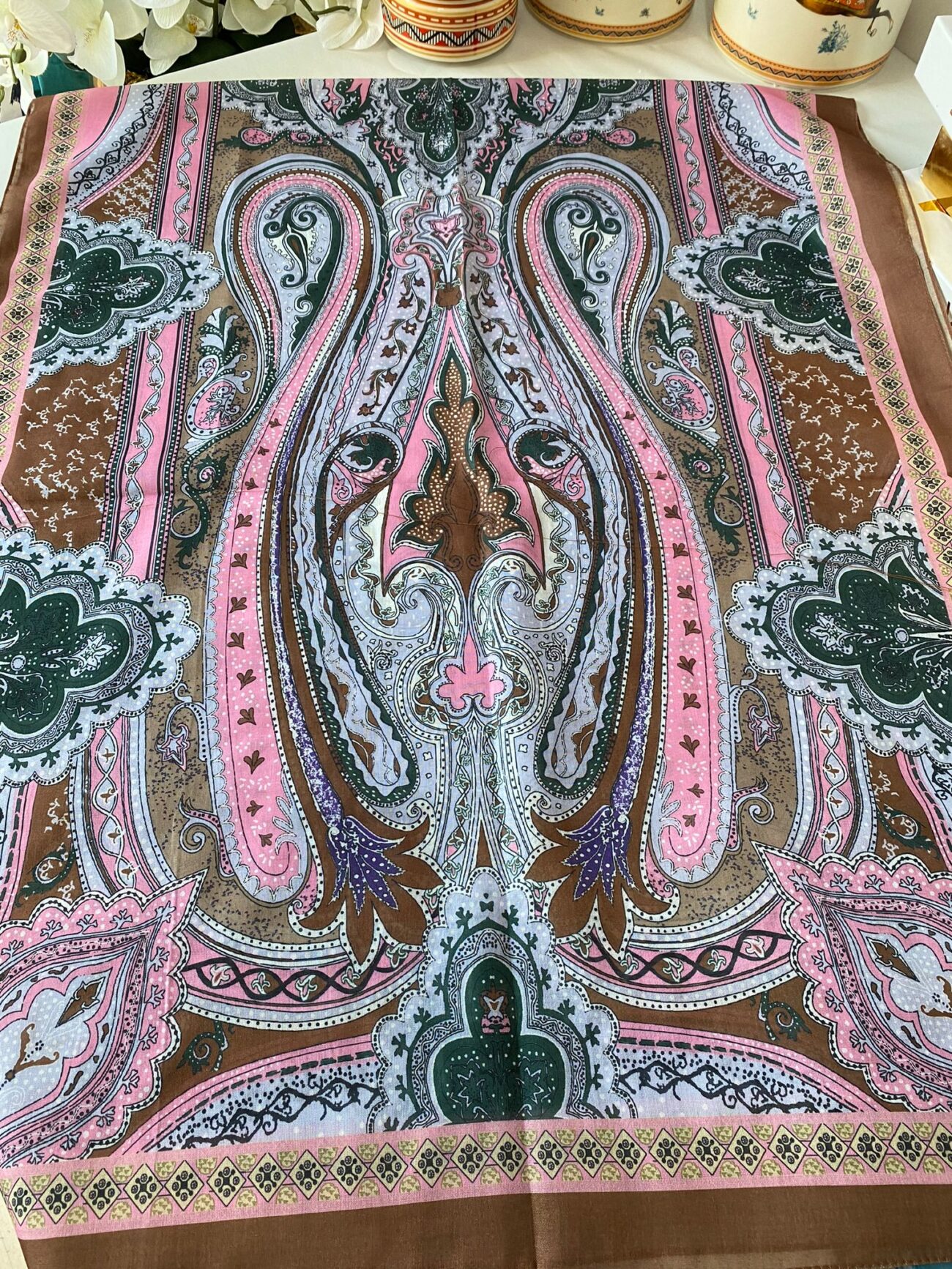 Etnik desen pamuk soft şal-321654 KARAMEL/PEMBE