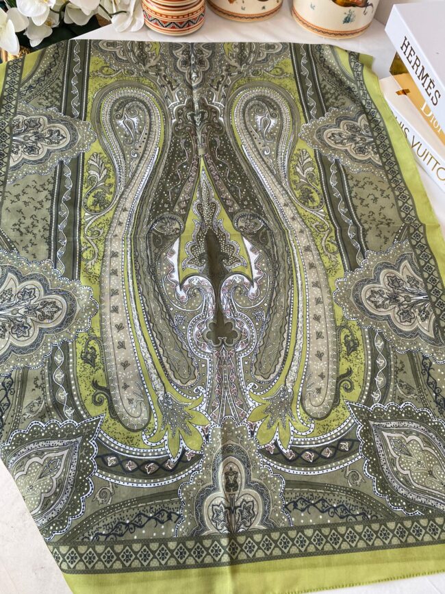 Etnik desen pamuk soft şal-321654  YAĞ YEŞİLİ/VİZON