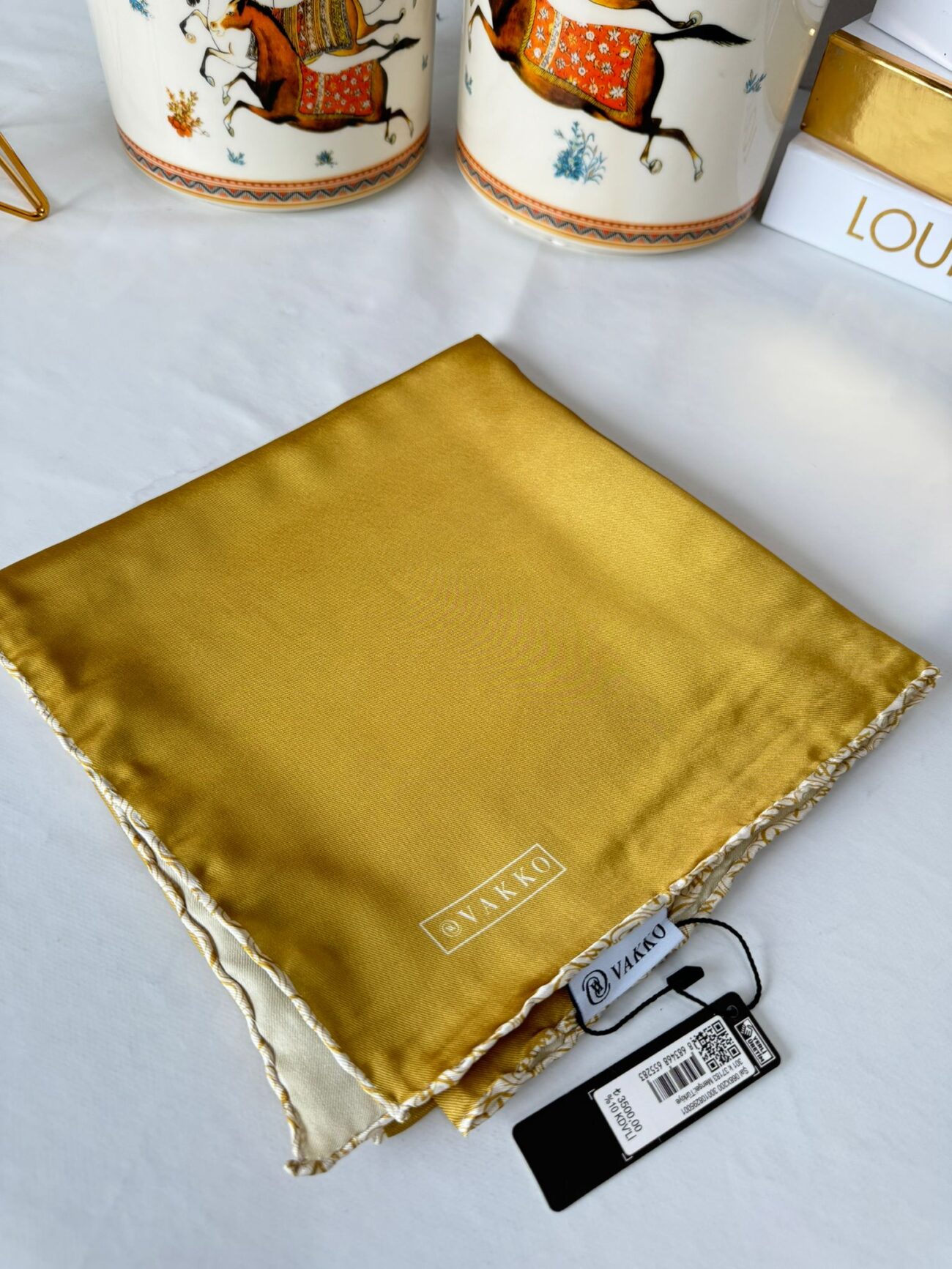 Vakko Çift Taraflı 12 mm %100 İpek Eşarp 10044 - Gold /Bej - Görsel 2