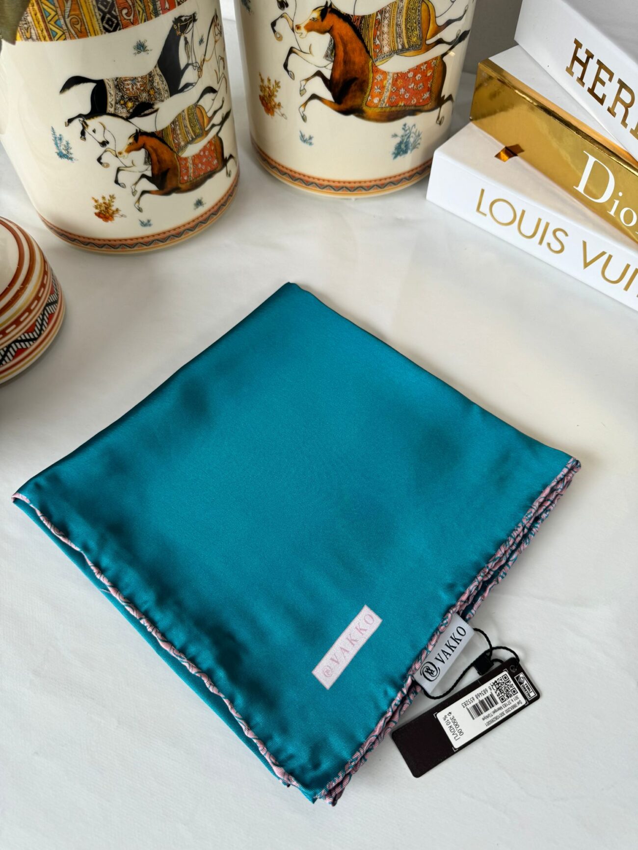 Vakko Çift Taraflı 12 mm %100 İpek Eşarp 10044 - Zümrüt /Lavanta - Görsel 2