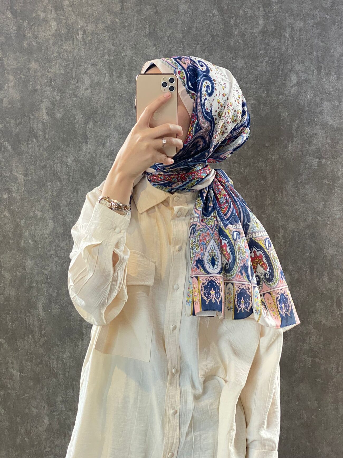 ETRO KAYMAYAN VUAL İPEK ŞAL 025025 - somon/lacivert