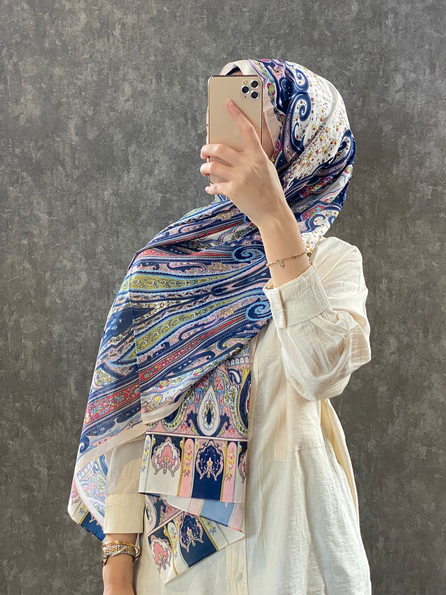 ETRO KAYMAYAN VUAL İPEK ŞAL  025025 - somon/lacivert - Görsel 2