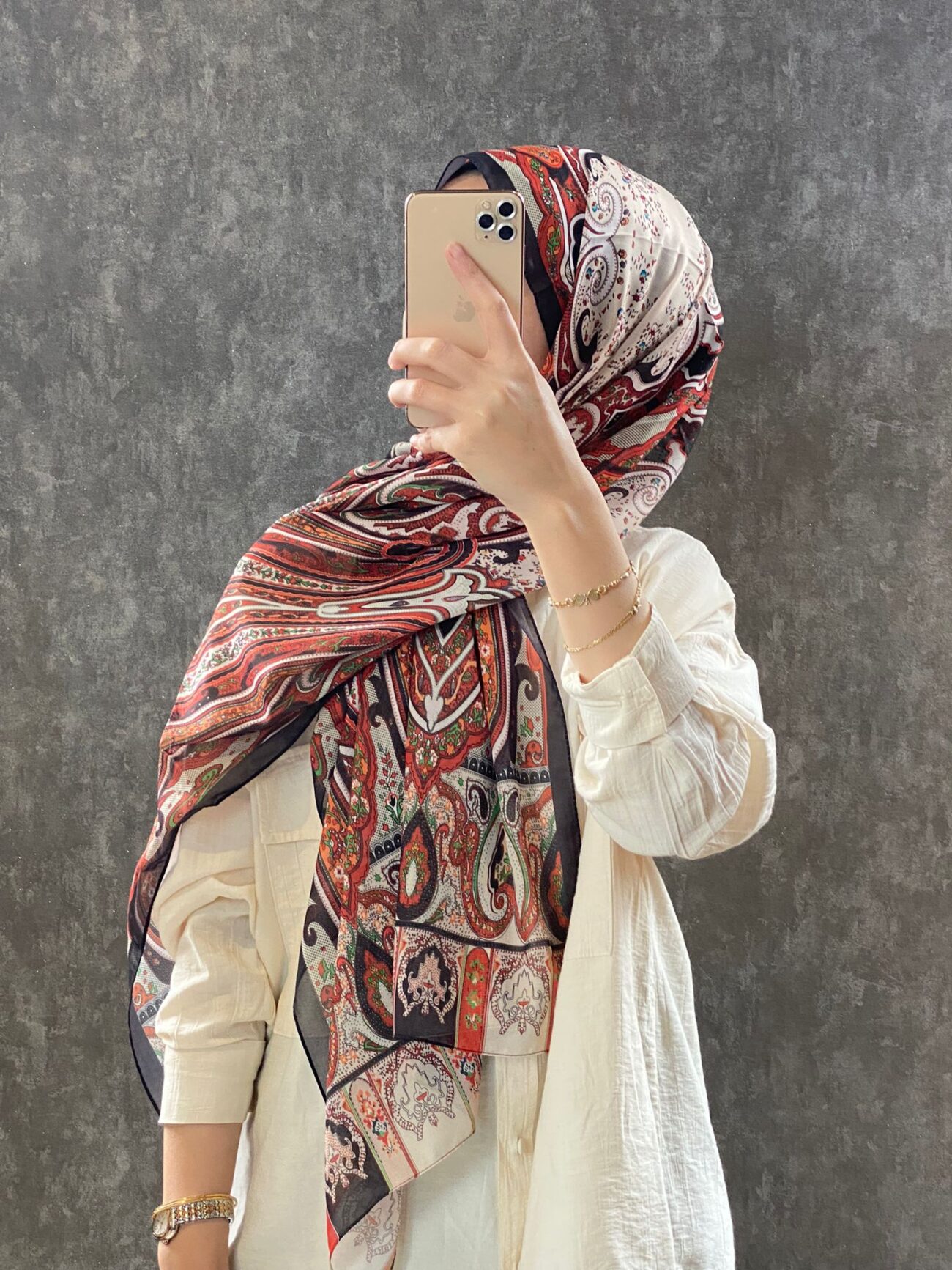 ETRO KAYMAYAN VUAL İPEK ŞAL 025025 - turuncu/kahve - Görsel 2