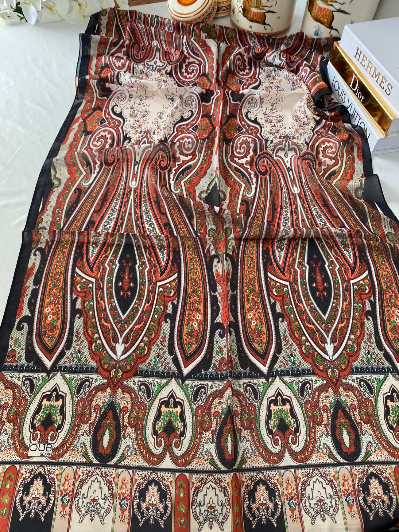 ETRO KAYMAYAN VUAL İPEK ŞAL 025025 - turuncu/kahve - Görsel 3