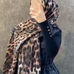 Leopar Desen Pamuk İpek Şal 44110 - Kahve