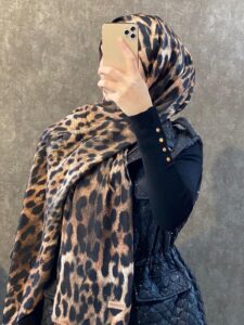 Leopar Desen Pamuk İpek Şal 44110 - Kahve