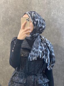 Leopar Desen Pamuk İpek Şal 44110 - Gri