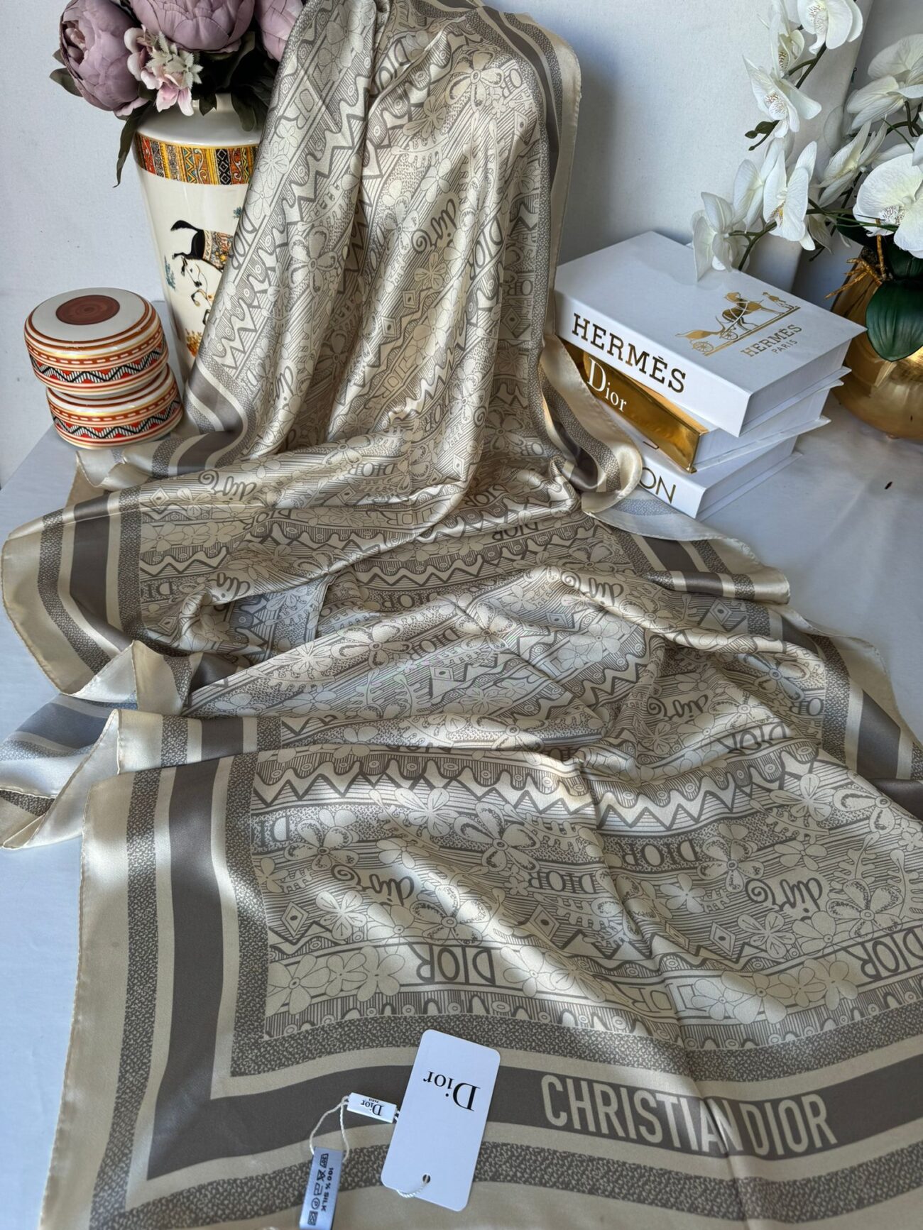 Dior Çift Taraflı İthal Vual İpel Şal 78632 - Bej-Sof Bej