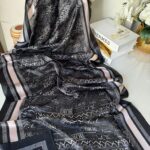 Dior Çift Taraflı İthal Vual İpel Şal 78632 - Eflatun - Siyah