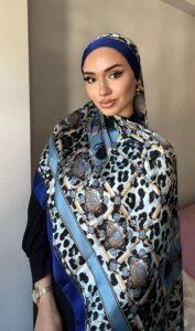 Hermes Leopar Çift Taradlı Vual İpek Şal 11143 - saks