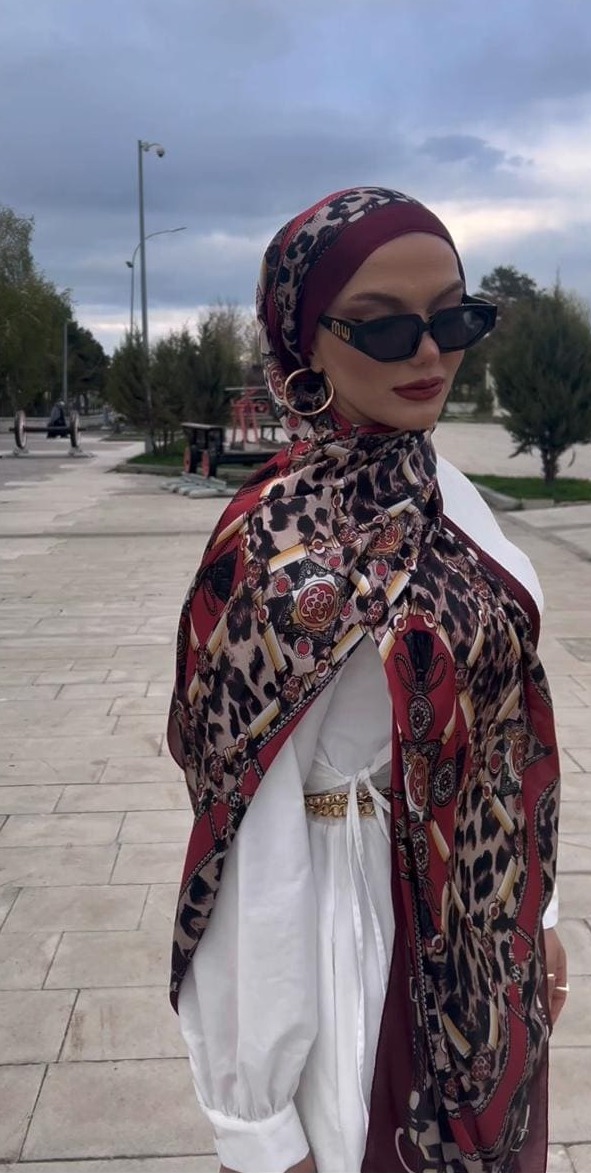 Hermes Leopar Çift Taradlı Vual İpek Şal 11143 - Bordo