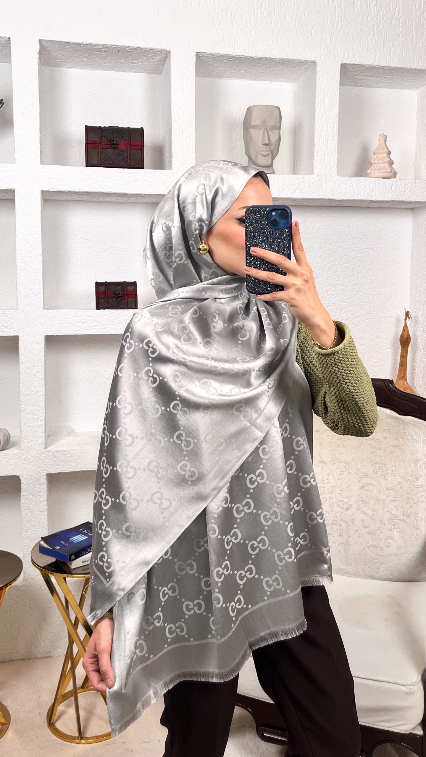 İthal G Pamuk Yün İpek Şal 49102 - Gümüş