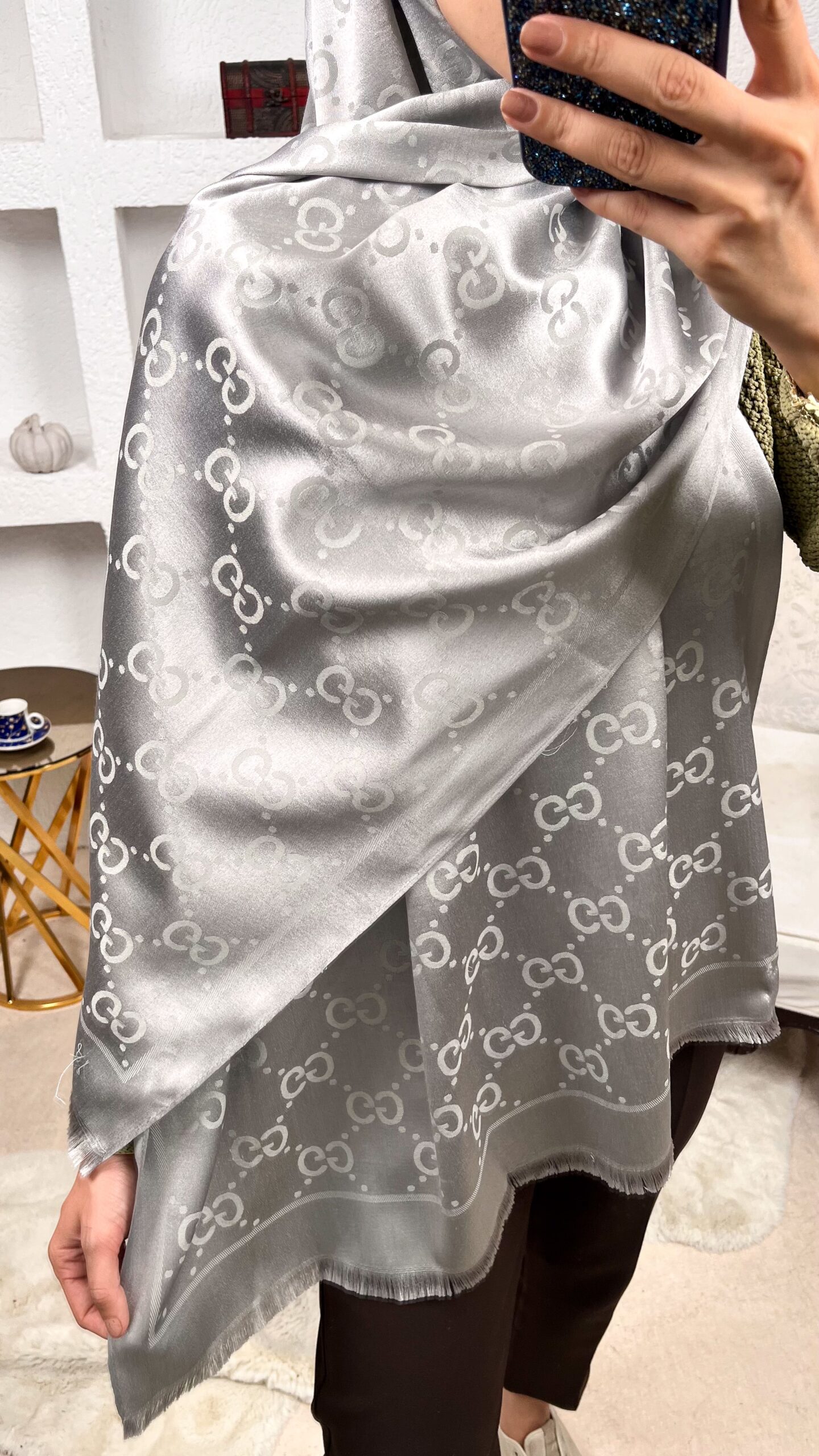 İthal G Pamuk Yün İpek Şal 49102 - Gümüş - Görsel 3