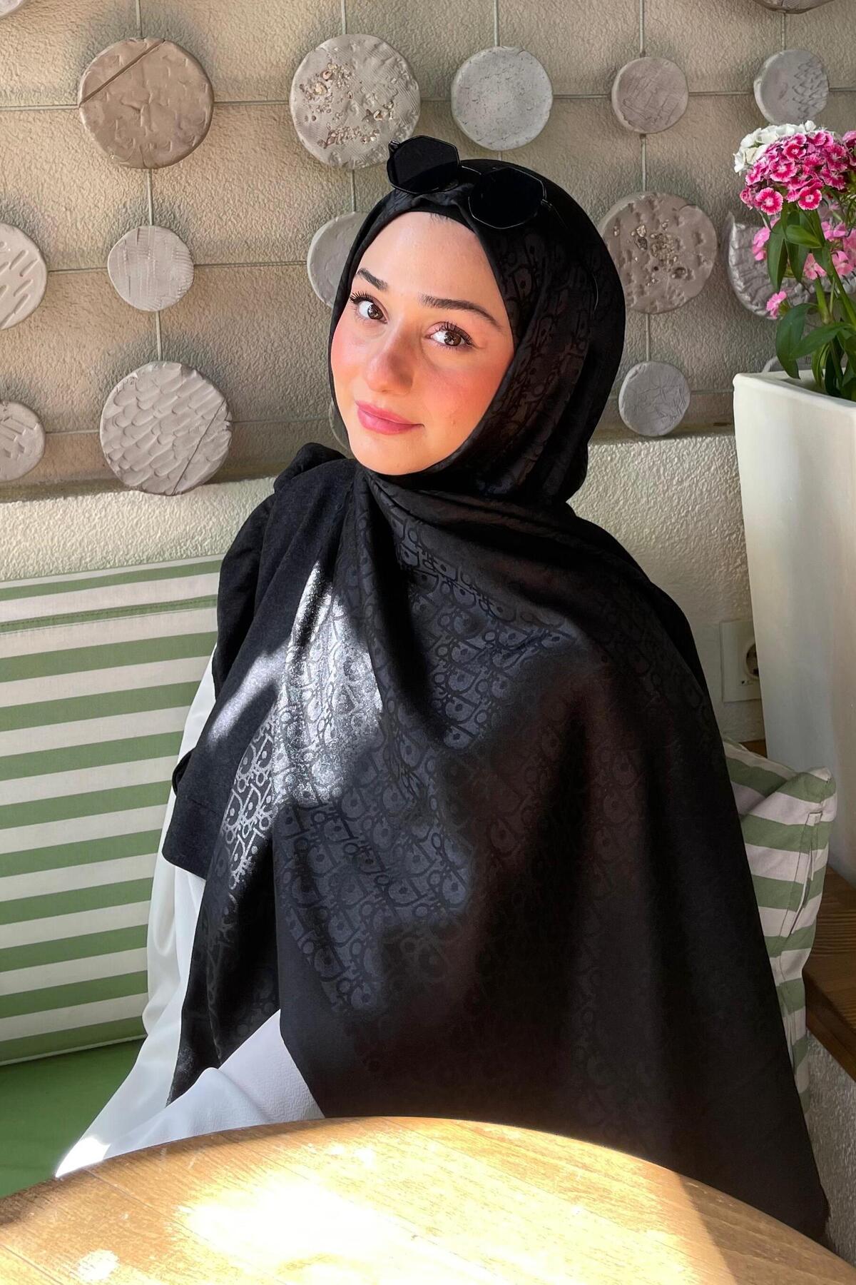 İthal Dior Pamuk Yün İpek Şal 49103 - Siyah